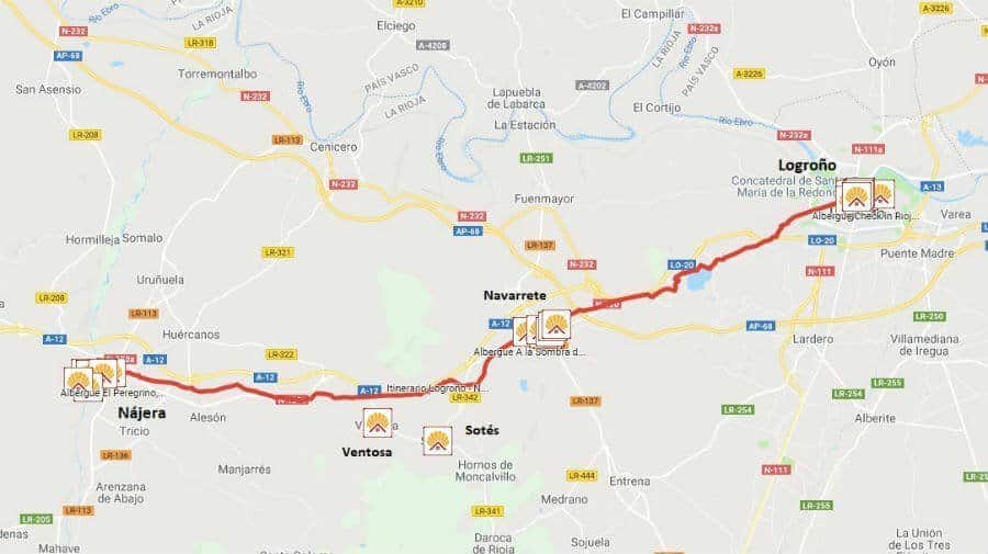 Mapa de la etapa de Logroño a Nájera - Camino Francés :: Guía del Camino de Santiago