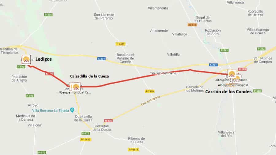 Mapa de la etapa de Carrión de los Condes a Ledigos - Camino Francés :: Guía del Camino de Santiago