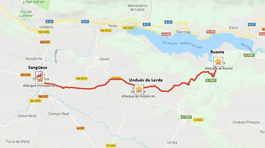 Mapa de la etapa de Ruesta a Sangüesa - Camino Aragonés :: Guía del Camino de Santiago Mapa de la etapa de Ruesta a Sangüesa - Camino Aragonés :: Guía del Camino de Santiago