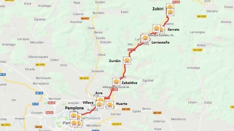 Mapa de la etapa de Zubiri a Pamplona - Camino Francés :: Guía del Camino de Santiago
