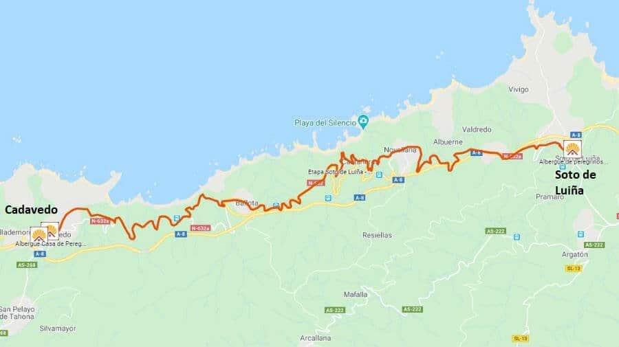 Mapa de la etapa de Soto de Luiña a Cadavedo - Camino del Norte :: Albergues del Camino de Santiago