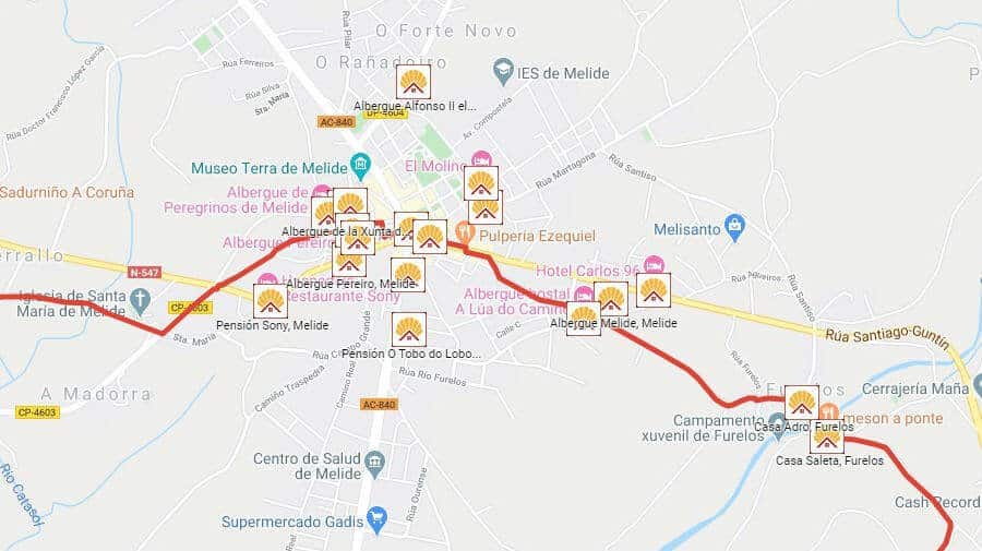 Albergues de peregrinos y otros alojamientos en Melide, La Coruña - Camino de Santiago Francés :: Guía del Camino de Santiago