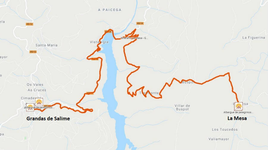 Mapa de la etapa de La Mesa a Grandas de Salime - Camino Primitivo :: Guía del Camino de Santiago Mapa de la etapa de La Mesa a Grandas de Salime - Camino Primitivo :: Guía del Camino de Santiago
