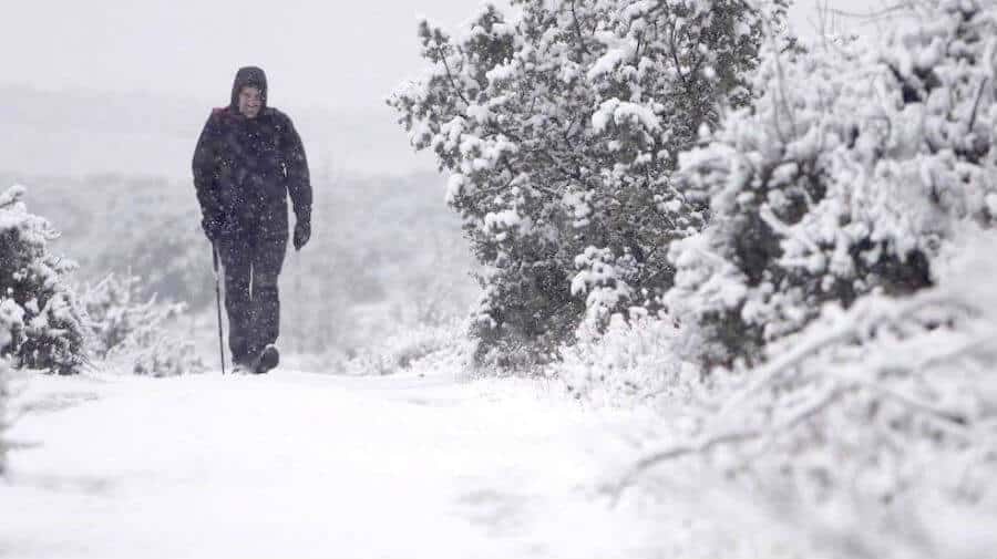 Peregrino a Santiago en invierno bajo la nieve :: Guía del Camino de Santiago