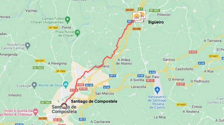Mapa de la etapa Hospital de Sigüeiro - Santiago de Compostela del Camino Inglés :: Guía del Camino de Santiago