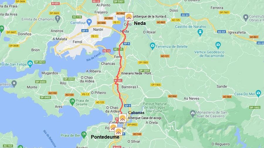 Mapa de la etapa Neda - Pontedeume del Camino Inglés :: Guía del Camino de Santiago