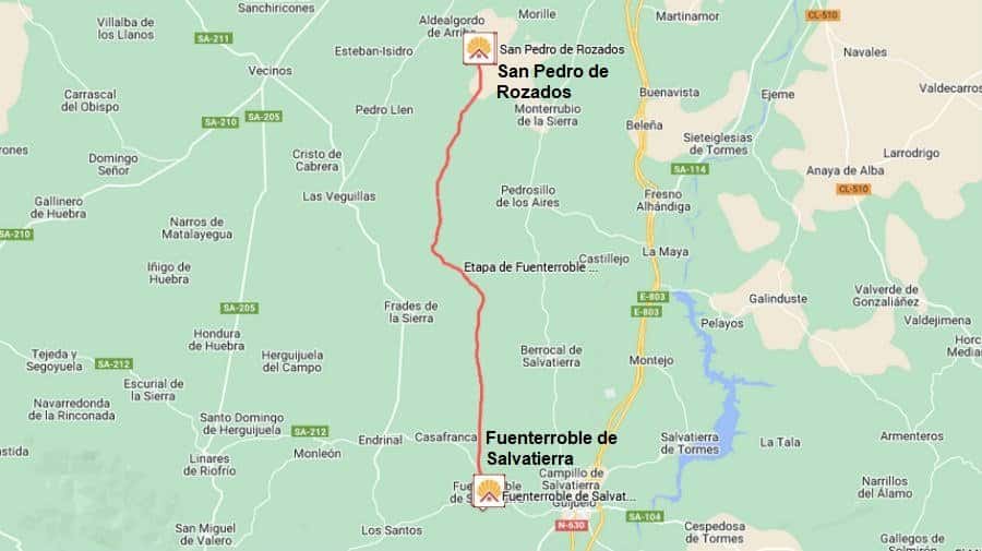 Mapa de la etapa Fuenterroble de Salvatierra - San Pedro de Rozados de la Vía de la Plata :: Guía del Camino de Santiago
