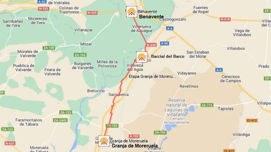 Mapa de la etapa Granja de Moreruela - Benavente de la Vía de la Plata :: Guía del Camino de Santiago