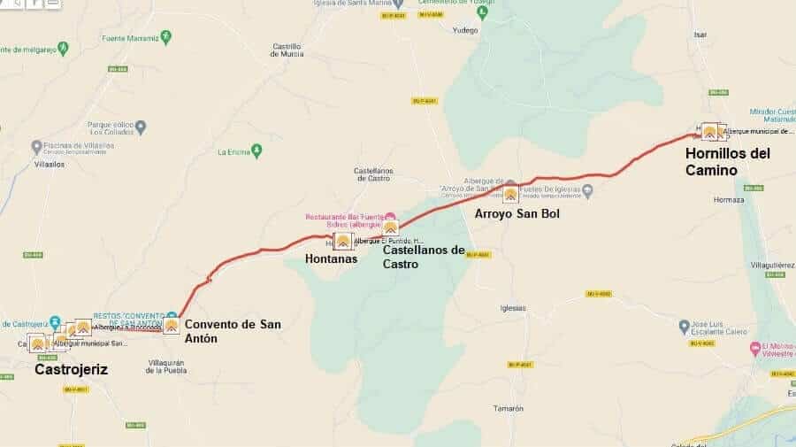 Mapa de la etapa de Hornillos del Camino a Castojeriz - Camino Francés :: Guía del Camino de Santiago