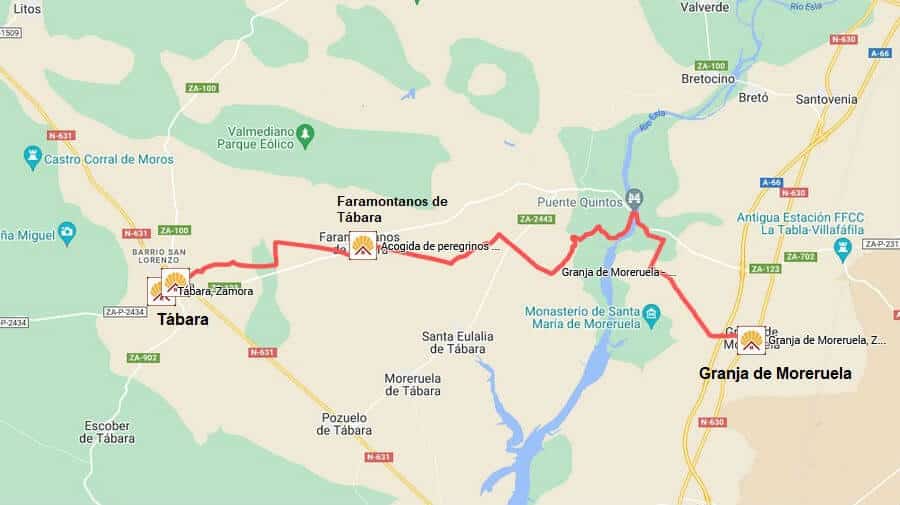 Mapa de la etapa de Granja de Moreruela a Tábara - Camino Sanabrés :: Guía del Camino de Santiago