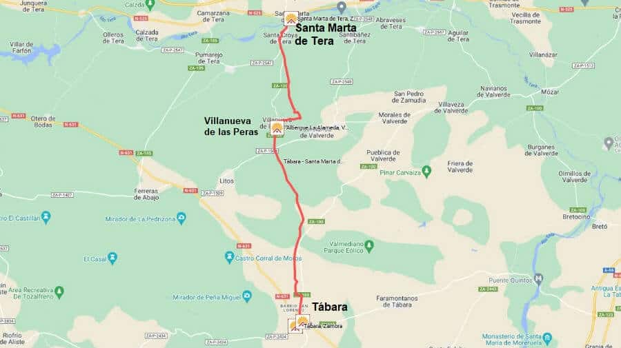 Mapa de la etapa de Tábara a Santa Marta de Tera - Camino Sanabrés :: Guía del Camino de Santiago Mapa de la etapa de Tábara a Santa Marta de Tera - Camino Sanabrés :: Guía del Camino de Santiago