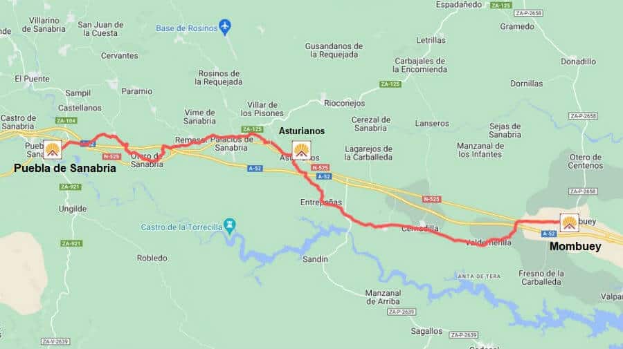 Mapa de la etapa de Mombuey a Puebla de Sanabria - Camino Sanabrés :: Guía del Camino de Santiago Mapa de la etapa de Mombuey a Puebla de Sanabria - Camino Sanabrés :: Guía del Camino de Santiago