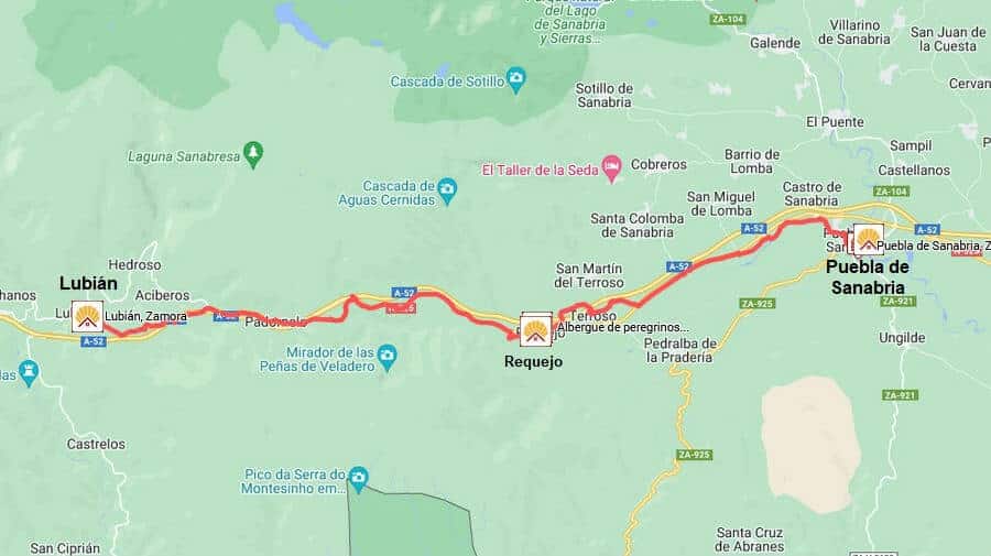 Mapa de la etapa de Puebla de Sanabria a Lubián - Camino Sanabrés :: Guía del Camino de Santiago