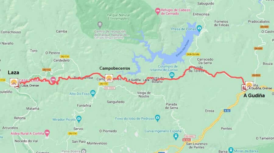 Mapa de la etapa de A Gudiña a Laza - Camino Sanabrés :: Guía del Camino de Santiago