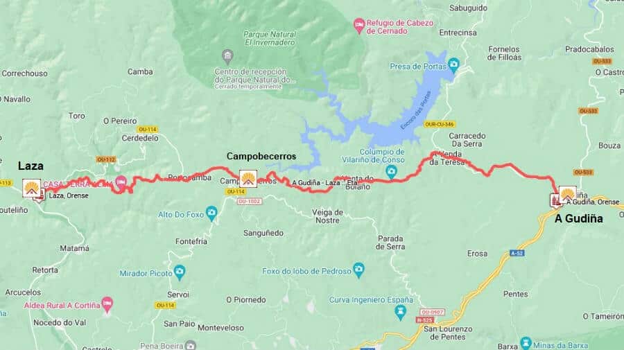 Mapa de la etapa de A Gudiña a Laza - Camino Sanabrés :: Guía del Camino de Santiago Mapa de la etapa de A Gudiña a Laza - Camino Sanabrés :: Guía del Camino de Santiago