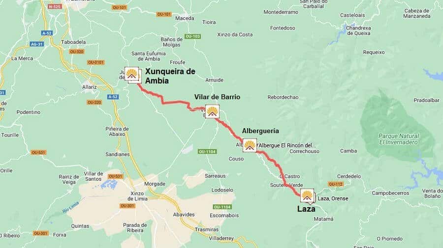 Mapa de la etapa de Laza a Xunqueira de Ambía - Camino Sanabrés :: Guía del Camino de Santiago Mapa de la etapa de Laza a Xunqueira de Ambía - Camino Sanabrés :: Guía del Camino de Santiago