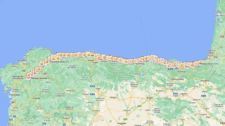 Mapa completo del Camino del Norte o de la Costa :: Guía del Camino de Santiago Mapa completo del Camino del Norte o de la Costa :: Guía del Camino de Santiago