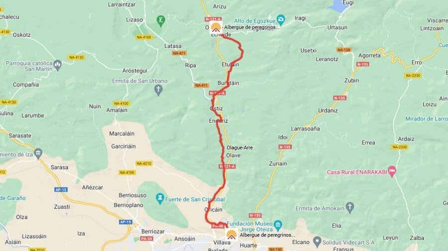 Mapa de la etapa de Olagüe a Arre - Camino de Santiago Baztanés :: Guía del Camino de Santiago