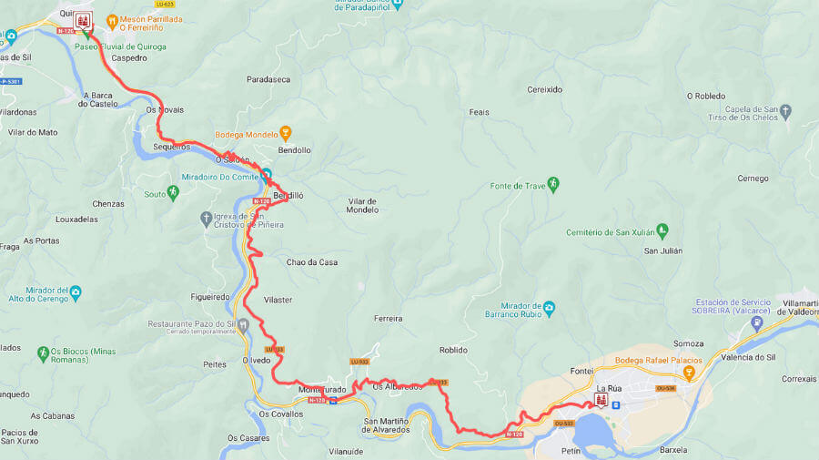 Itinerario y albergues de la etapa A Rúa de Valdeorras - Quiroga :: Guía del Camino de Santiago de Invierno