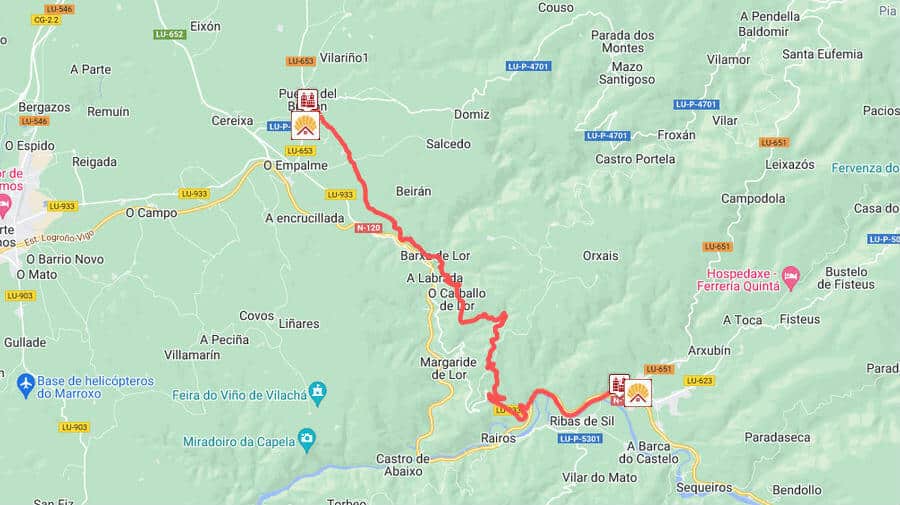 Itinerario y albergues de la etapa Quiroga - A Pobra do Brollón :: Guía del Camino de Santiago de Invierno