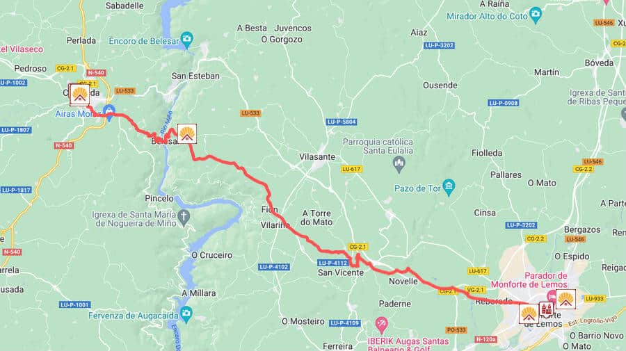 Itinerario y albergues de la etapa Monforte de Lemos - Chantada :: Guía del Camino de Santiago de Invierno