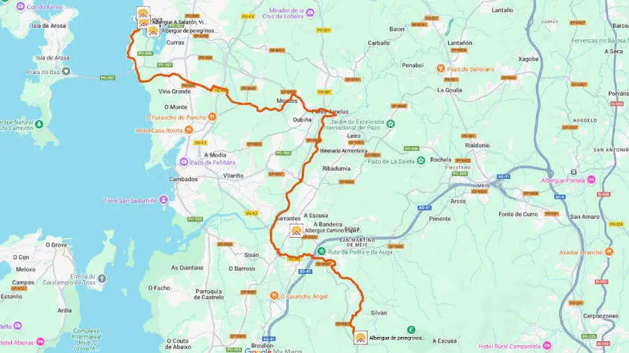 Mapa de la etapa de A Armenteira a Vilanova de Arousa de la Variante Espiritual del Camino Portugués por la Costa :: Guía del Camino de Santiago Mapa de la etapa de A Armenteira a Vilanova de Arousa de la Variante Espiritual del Camino Portugués por la Costa :: Guía del Camino de Santiago