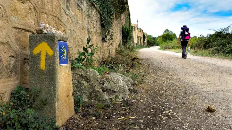 Un peregrino sigue las señales hacia Santiago :: Guía del Camino de Santiago