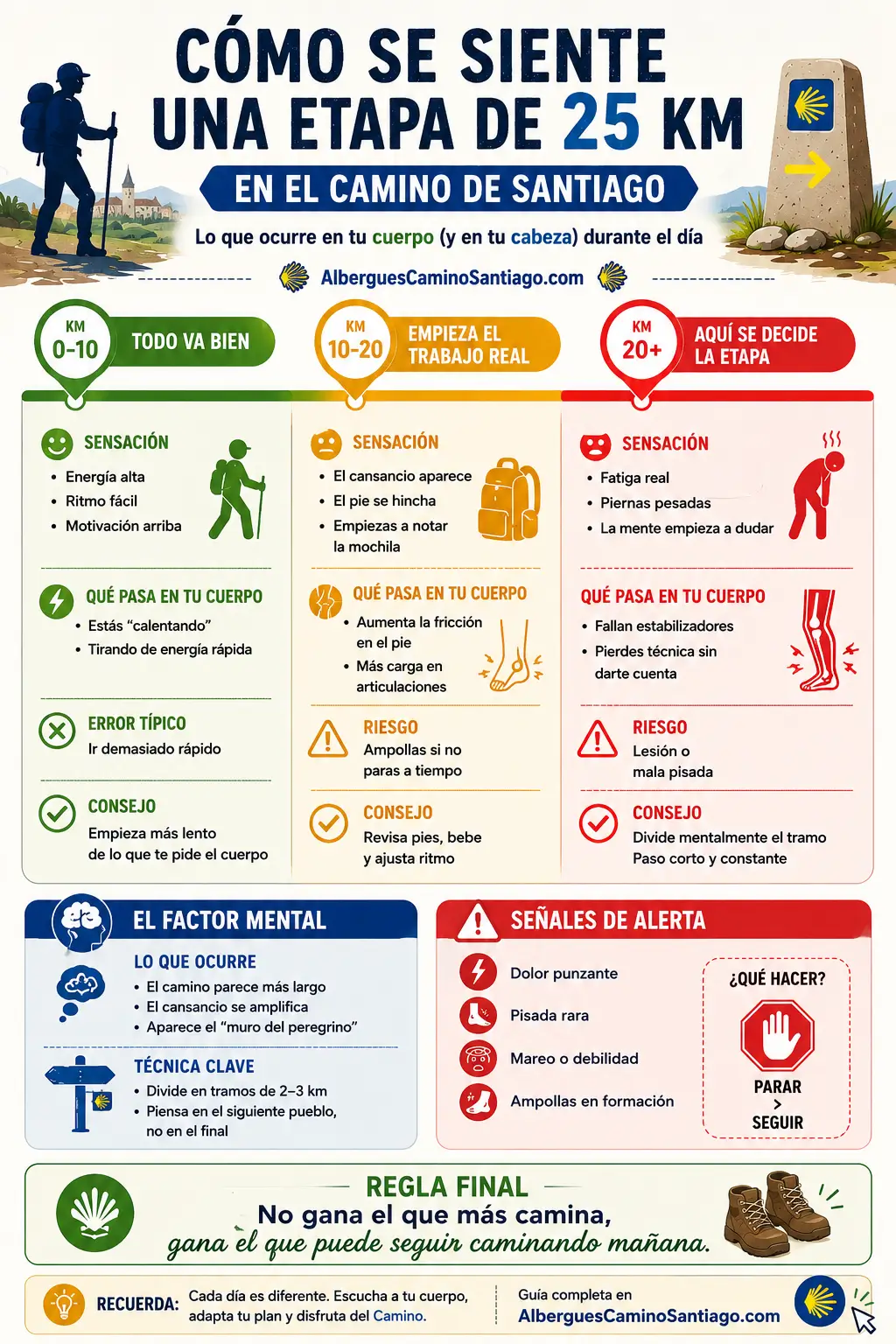 Cómo se siente una etapa de 25 km en el Camino de Santiago por tramos de esfuerzo y fatiga
