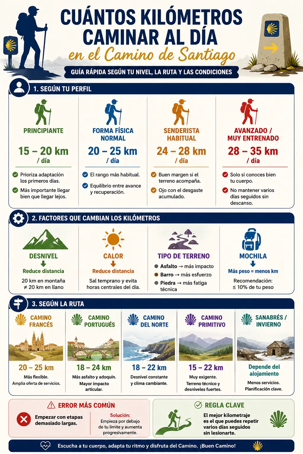 Cuántos kilómetros caminar al día en el Camino de Santiago según nivel, ruta y condiciones