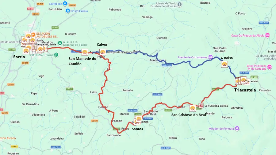 Mapa de la etapa de Triacastela a Sarria - Camino Francés Mapa de la etapa Triacastela - Sarria del Camino Francés
