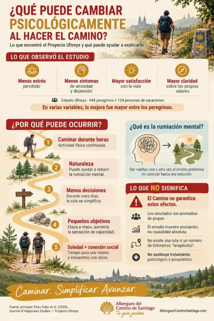 Infografía sobre los beneficios psicológicos del Camino de Santiago según el Proyecto Ultreya