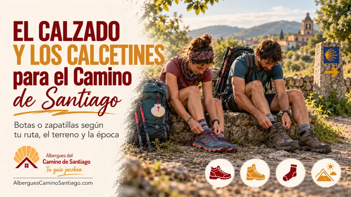 Peregrinos ajustándose botas y zapatillas en el Camino de Santiago