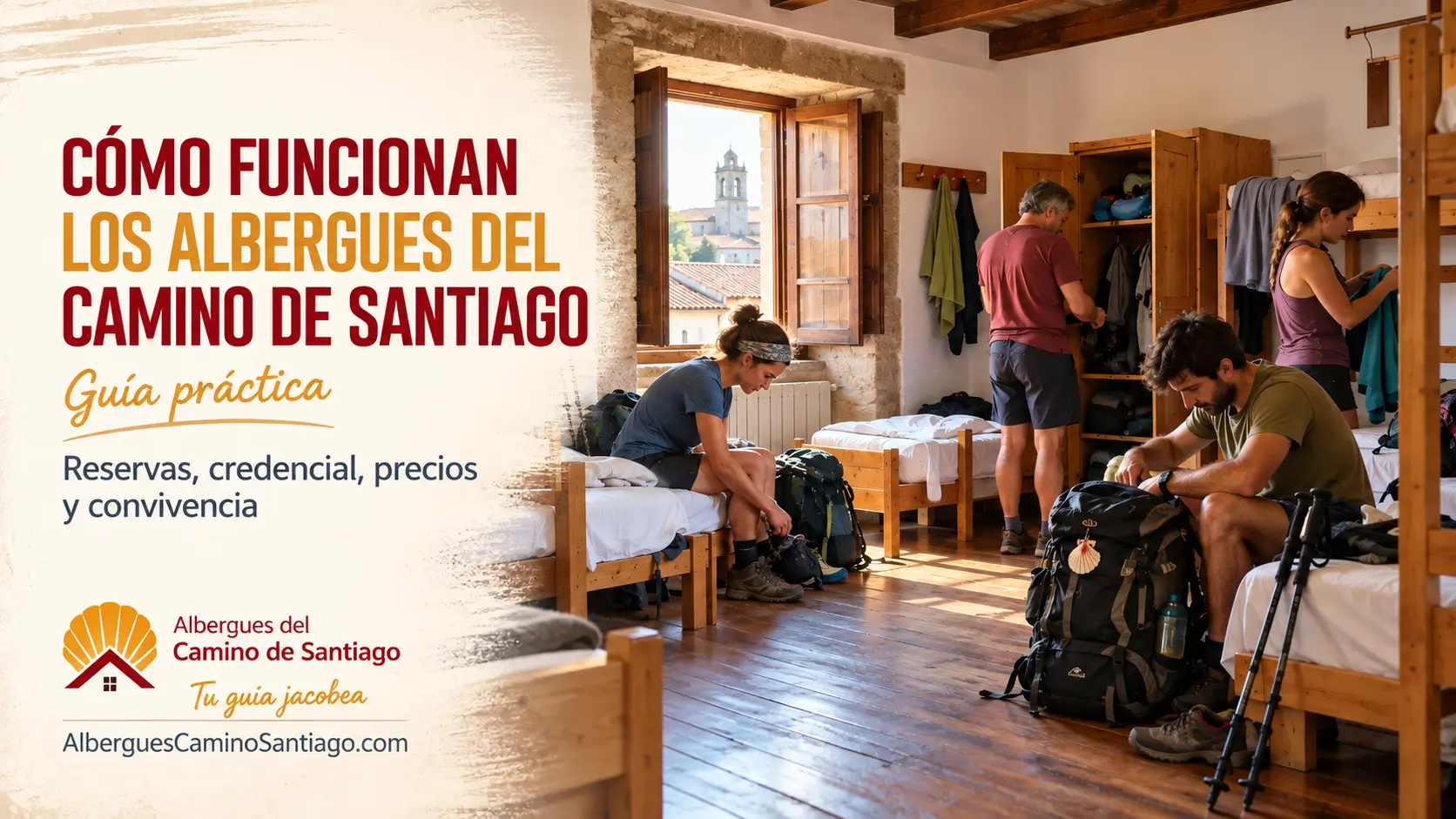 Peregrinos preparando sus mochilas en un albergue del Camino de Santiago