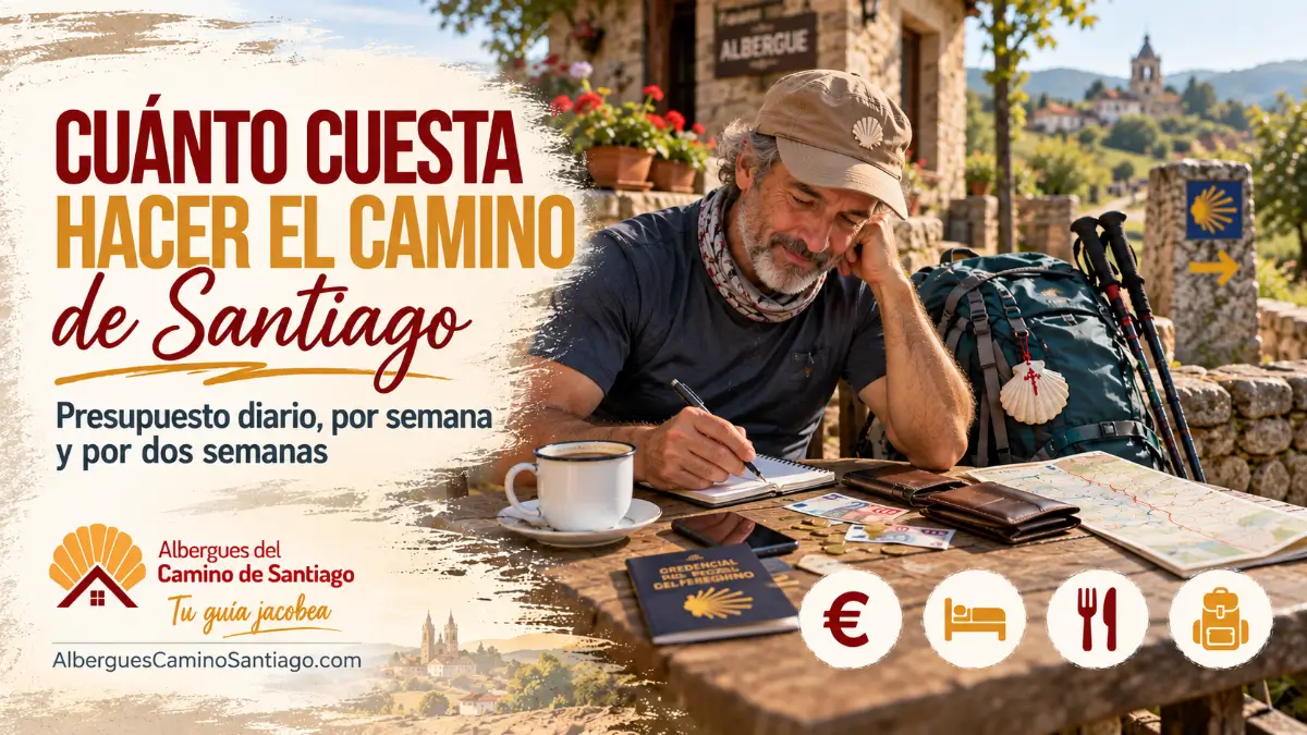 Peregrino preparando su presupuesto durante el Camino de Santiago Descripción:
