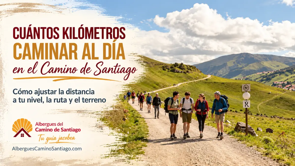 Grupo de peregrinos caminando por el Camino de Santiago en una etapa de montaña