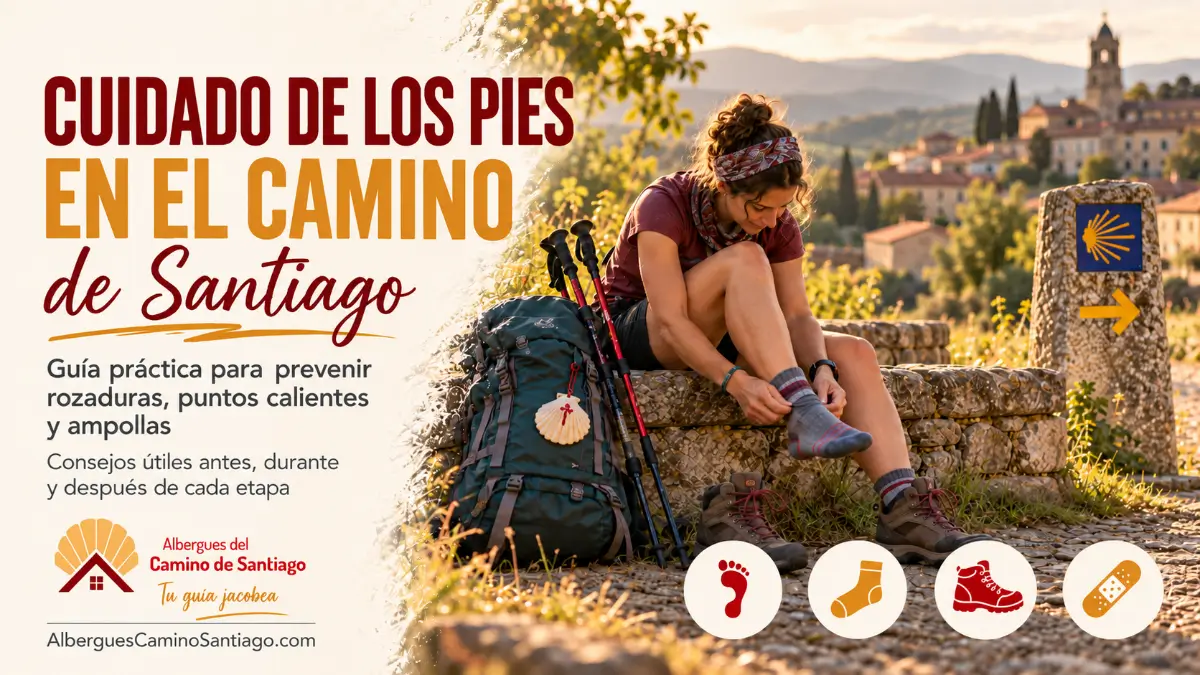 Peregrina cuidando sus pies durante una etapa del Camino de Santiago