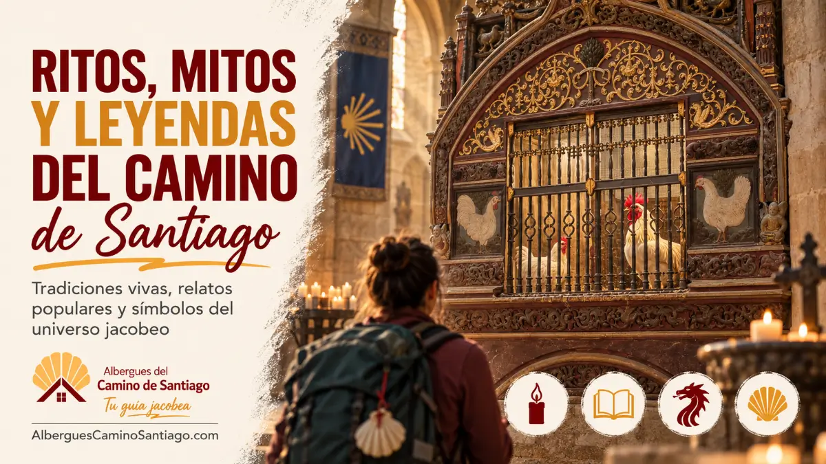 Peregrina ante el gallinero de la catedral de Santo Domingo de la Calzada