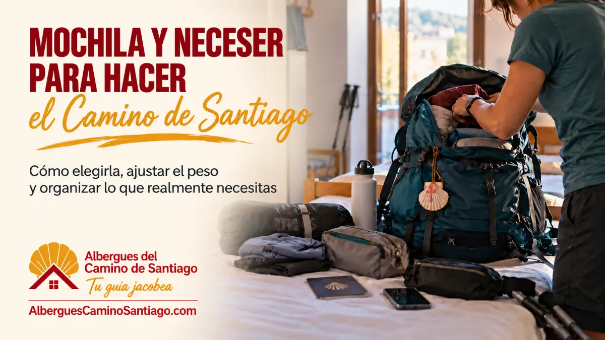 Peregrina preparando la mochila y el neceser para hacer el Camino de Santiago